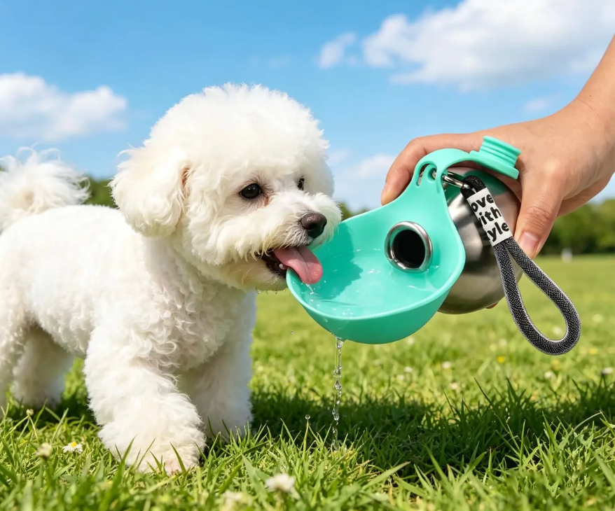 Trinkflasche für Hunde aus Edelstahl mit Silikonschale