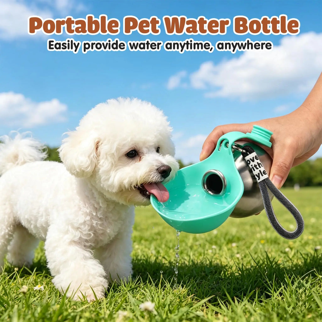 Gourde portable en inox pour chien avec bol en silicone