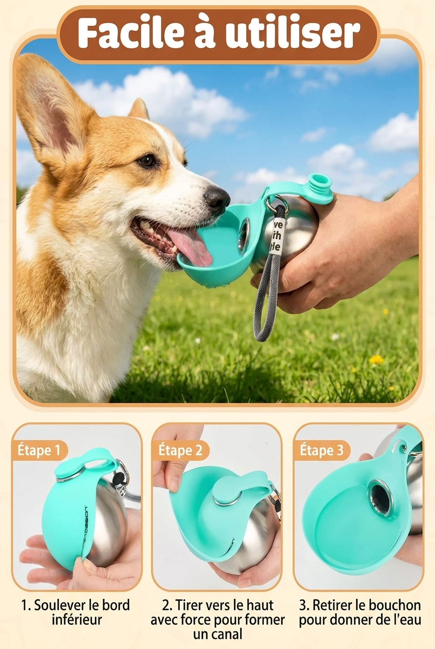 Trinkflasche für Hunde aus Edelstahl mit Silikonschale
